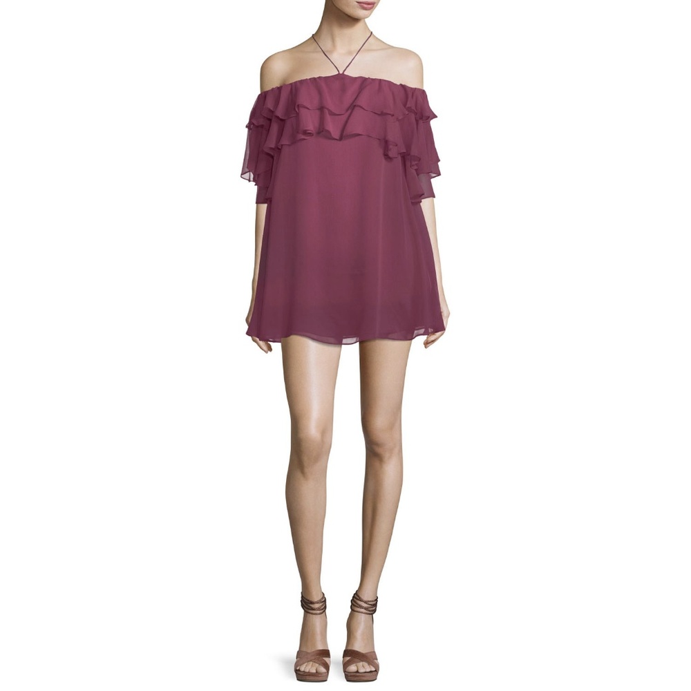 Rebecca Minkoff Women S Dress Burgundy Red Off Shoulder Ruffled Chiffon